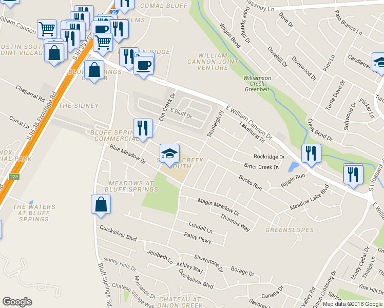 map of restaurants, bars, coffee shops, grocery stores, and more near 6719 Stonleigh Place in Austin