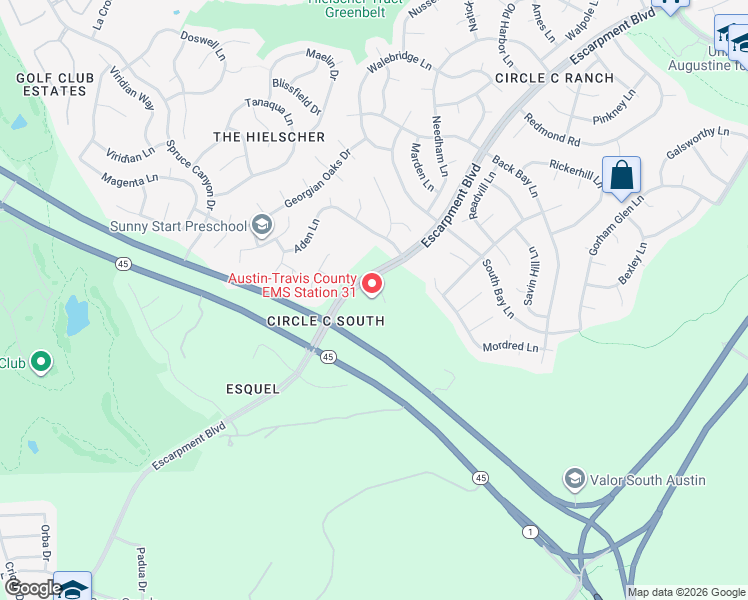 map of restaurants, bars, coffee shops, grocery stores, and more near 11401 Escarpment Blvd in Austin