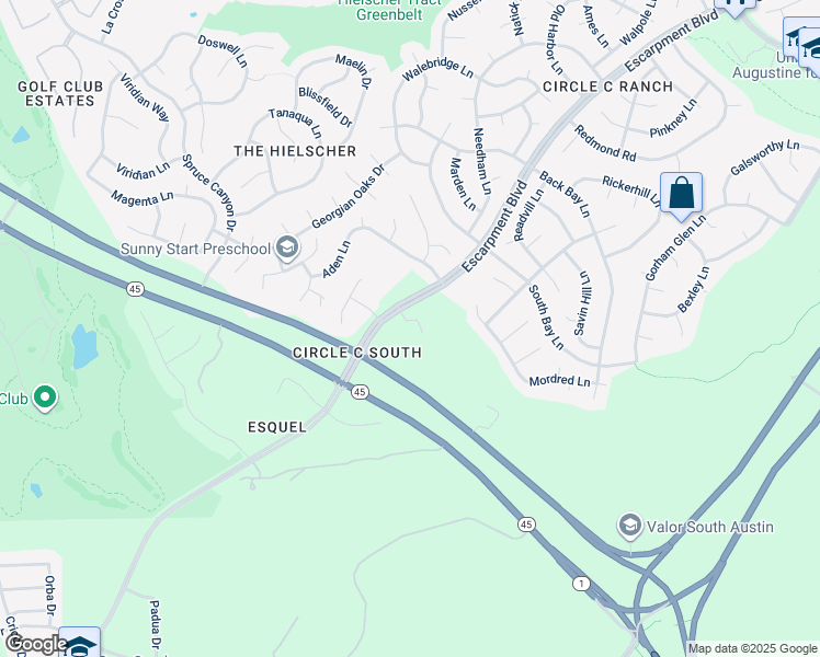 map of restaurants, bars, coffee shops, grocery stores, and more near 11401 Escarpment Boulevard in Austin