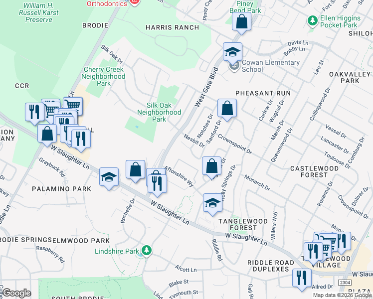 map of restaurants, bars, coffee shops, grocery stores, and more near 2945 Lagerway Cove in Austin