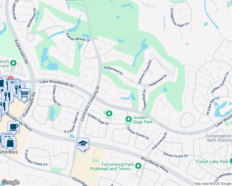 map of restaurants, bars, coffee shops, grocery stores, and more near 58 Somerset Pond Place in Spring