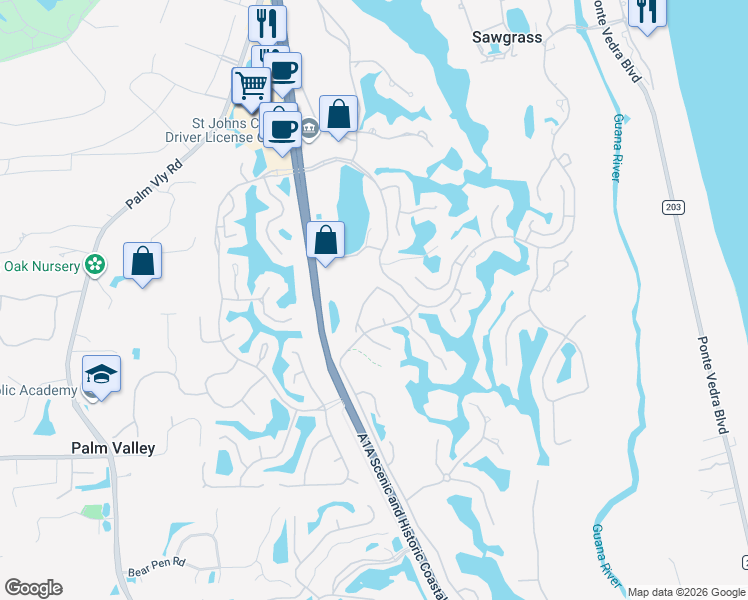 map of restaurants, bars, coffee shops, grocery stores, and more near 41 Walker's Ridge Drive in Ponte Vedra Beach