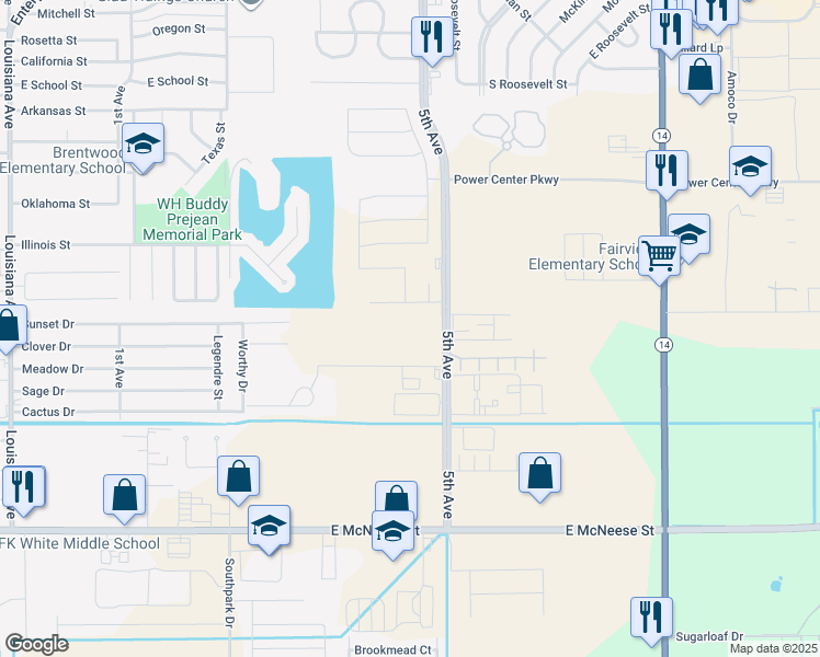 map of restaurants, bars, coffee shops, grocery stores, and more near 4250 5th Avenue in Lake Charles