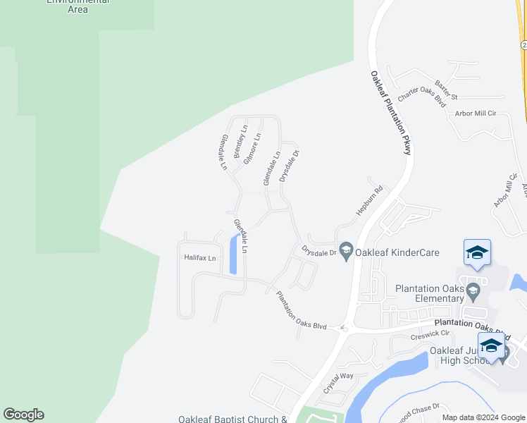 map of restaurants, bars, coffee shops, grocery stores, and more near 4070 Watervale Way in Orange Park