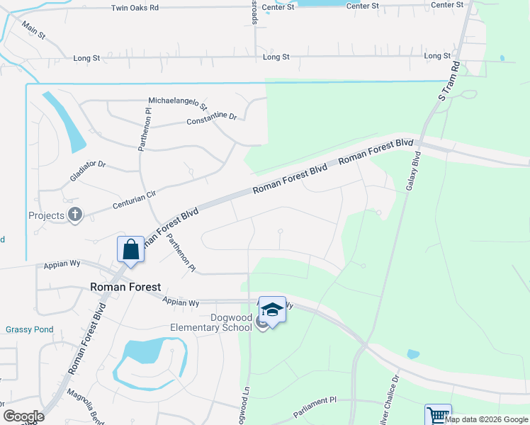map of restaurants, bars, coffee shops, grocery stores, and more near 2730 Dogwood Lane in New Caney