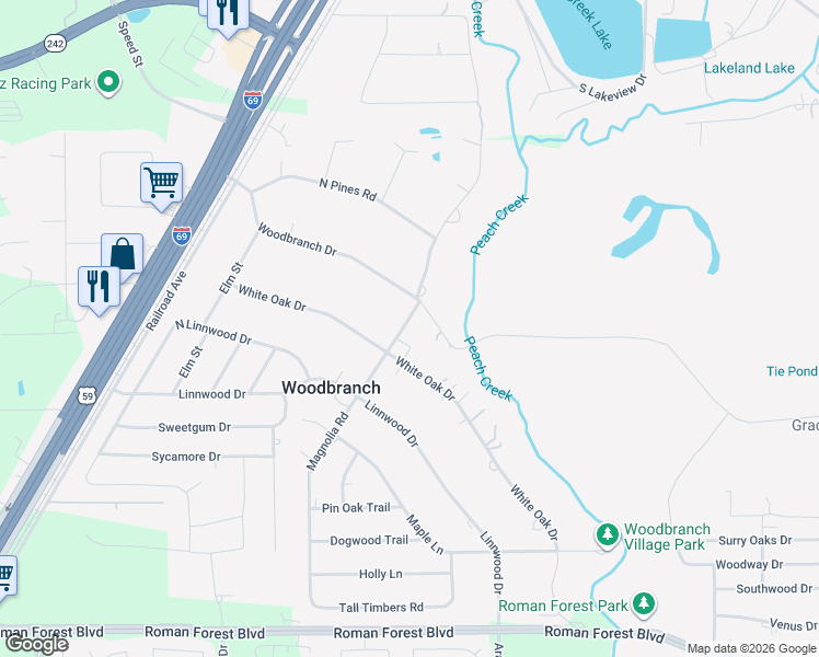 map of restaurants, bars, coffee shops, grocery stores, and more near 48 Magnolia Road in New Caney
