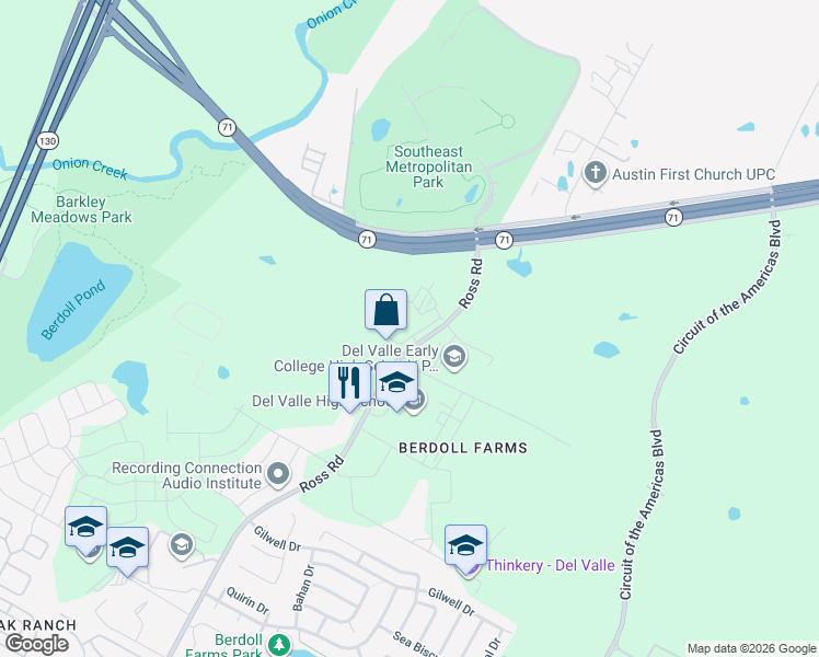 map of restaurants, bars, coffee shops, grocery stores, and more near 4800 Ross Road in Travis County