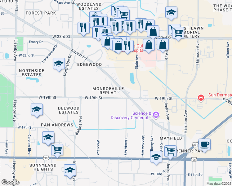 map of restaurants, bars, coffee shops, grocery stores, and more near 1911 Monroe Ave in Panama City