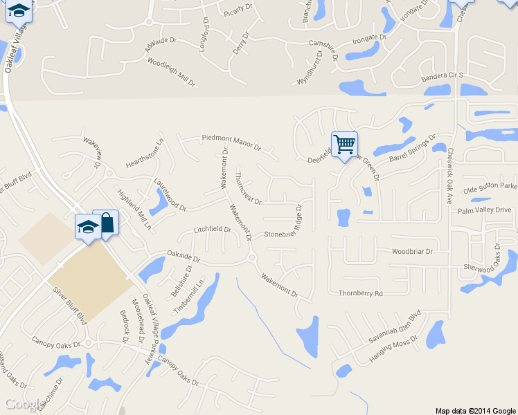 map of restaurants, bars, coffee shops, grocery stores, and more near 2945 Thorncrest Drive in Orange Park