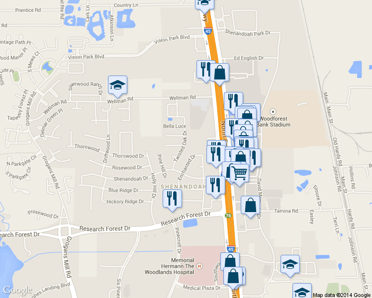 map of restaurants, bars, coffee shops, grocery stores, and more near 28930 Twisted Oak Drive in Shenandoah