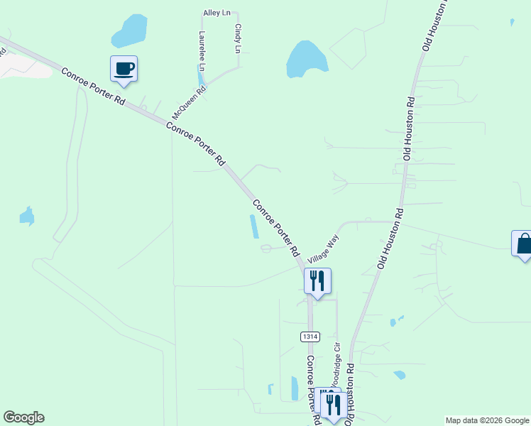 map of restaurants, bars, coffee shops, grocery stores, and more near 18545 Conroe Porter Road in Conroe