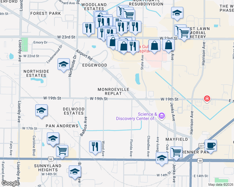 map of restaurants, bars, coffee shops, grocery stores, and more near 1917 Monroe Avenue in Panama City