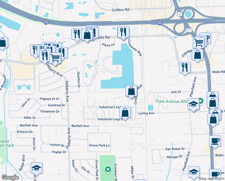 map of restaurants, bars, coffee shops, grocery stores, and more near 1480 Beecher Lane in Orange Park