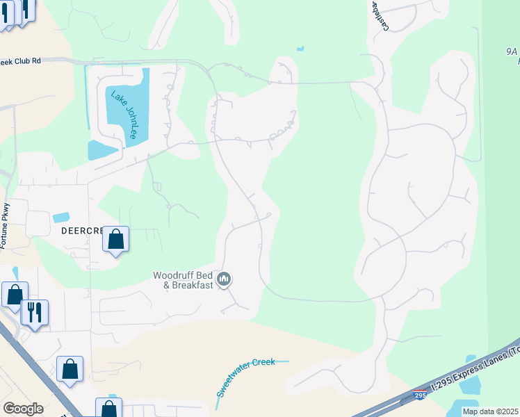 map of restaurants, bars, coffee shops, grocery stores, and more near 10065 Deercreek Club Road East in Jacksonville