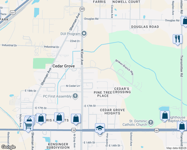 map of restaurants, bars, coffee shops, grocery stores, and more near 2740 East 19th Court in Panama City