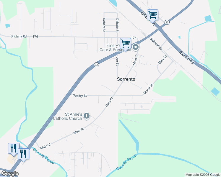 map of restaurants, bars, coffee shops, grocery stores, and more near 8022 Main Street in Sorrento