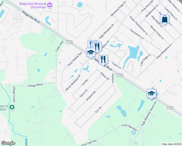 map of restaurants, bars, coffee shops, grocery stores, and more near 30311 Scotty in Magnolia