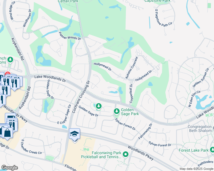 map of restaurants, bars, coffee shops, grocery stores, and more near 58 Somerset Pond Place in Spring