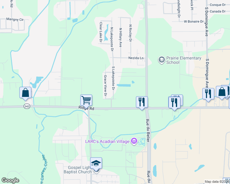map of restaurants, bars, coffee shops, grocery stores, and more near 542 Ridge Road in Lafayette