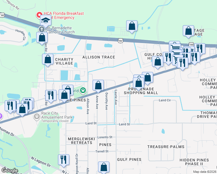 map of restaurants, bars, coffee shops, grocery stores, and more near 8800 Front Beach Road in Panama City Beach