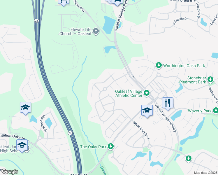 map of restaurants, bars, coffee shops, grocery stores, and more near 940 Steeple Chase Lane in Orange Park