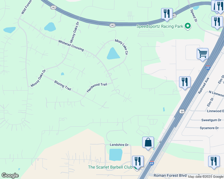 map of restaurants, bars, coffee shops, grocery stores, and more near 21998 Whitetail Crossing in New Caney