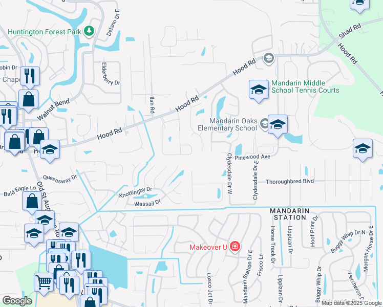 map of restaurants, bars, coffee shops, grocery stores, and more near 10690 Michael Edward Court in Jacksonville