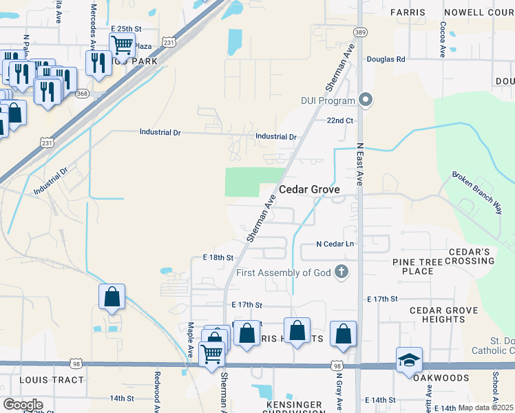 map of restaurants, bars, coffee shops, grocery stores, and more near 2328 East 19th Place in Panama City
