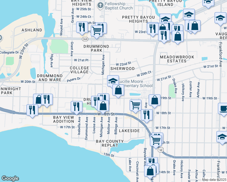 map of restaurants, bars, coffee shops, grocery stores, and more near 1900 Michigan Avenue in Panama City
