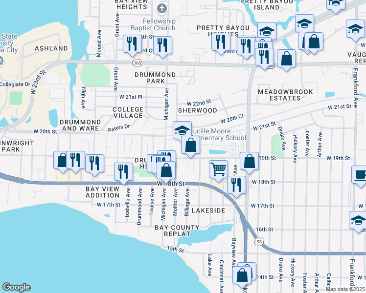 map of restaurants, bars, coffee shops, grocery stores, and more near 1900 Michigan Avenue in Panama City
