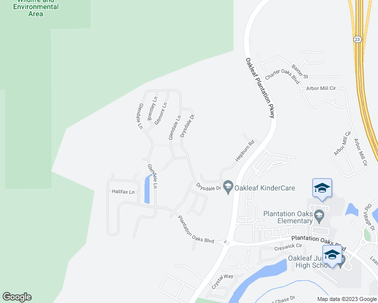 map of restaurants, bars, coffee shops, grocery stores, and more near 556 Drysdale Drive in Orange Park