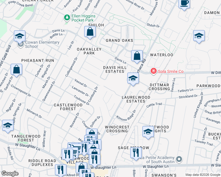 map of restaurants, bars, coffee shops, grocery stores, and more near 9005 Sedgemoor Trail in Austin