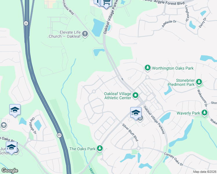 map of restaurants, bars, coffee shops, grocery stores, and more near 899 Thoroughbred Drive in Orange Park