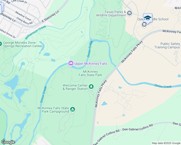 map of restaurants, bars, coffee shops, grocery stores, and more near 5808 McKinney Falls Parkway in Austin