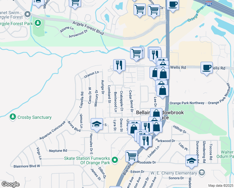 map of restaurants, bars, coffee shops, grocery stores, and more near 467 Lombard Street in Orange Park