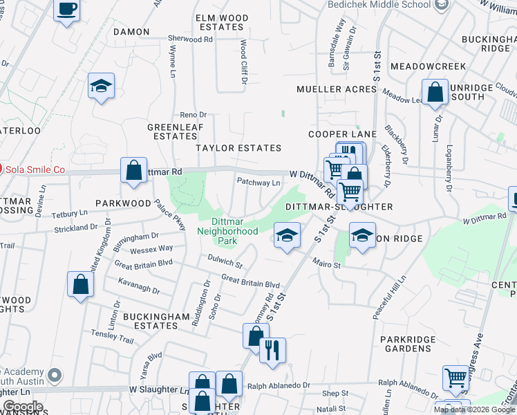 map of restaurants, bars, coffee shops, grocery stores, and more near 789 Latteridge Drive in Austin