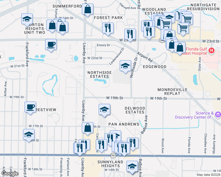 map of restaurants, bars, coffee shops, grocery stores, and more near 1302 19th Street in Panama City