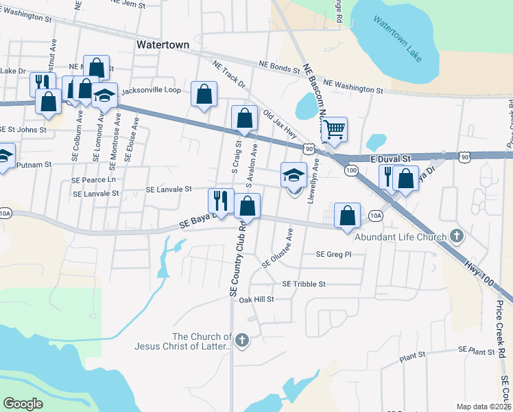 map of restaurants, bars, coffee shops, grocery stores, and more near 178 Southeast Golf Club Avenue in Lake City