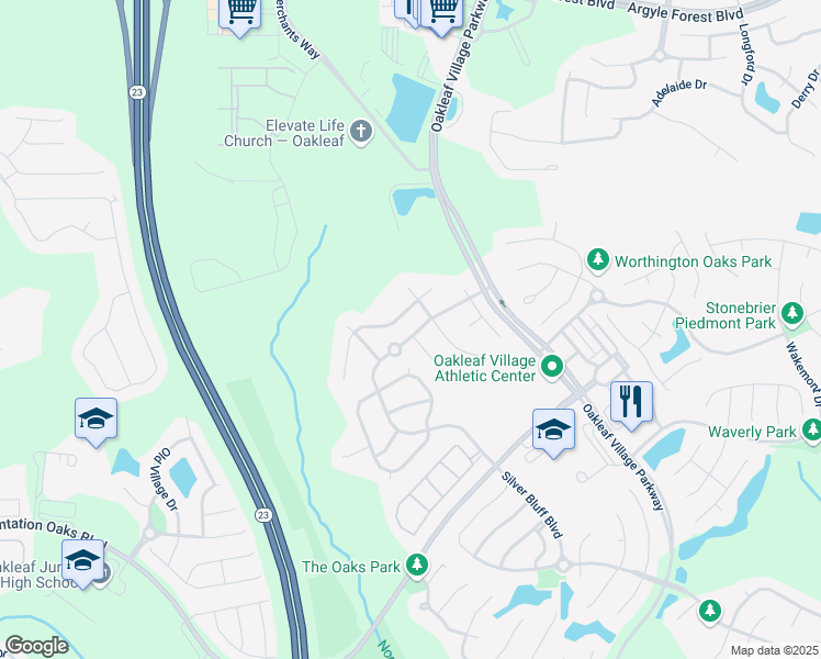 map of restaurants, bars, coffee shops, grocery stores, and more near 872 Thoroughbred Drive in Orange Park