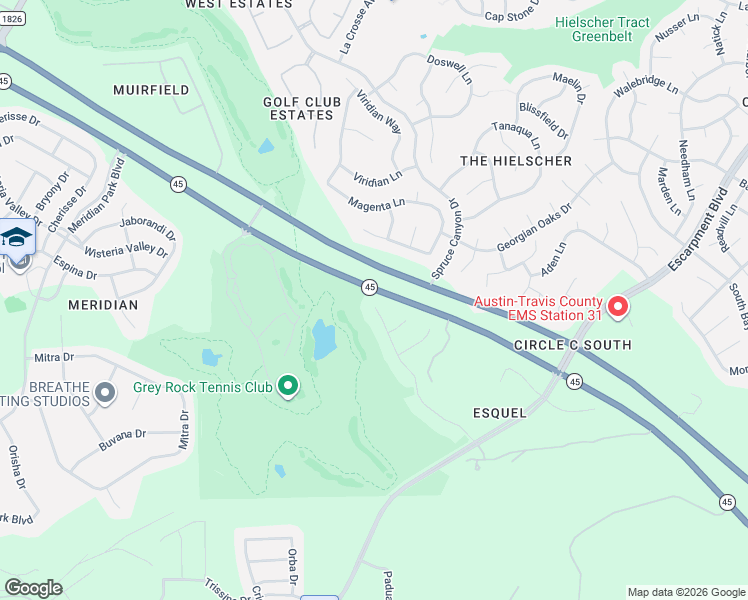 map of restaurants, bars, coffee shops, grocery stores, and more near 7032 Estana Lane in Austin