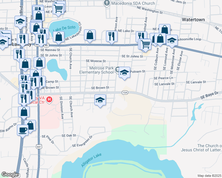 map of restaurants, bars, coffee shops, grocery stores, and more near 416 SE Ermine Ave in Lake City