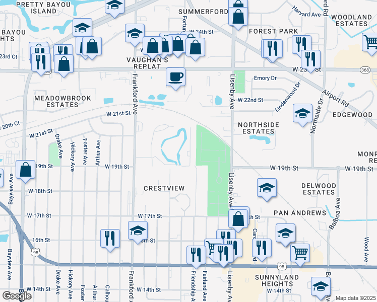 map of restaurants, bars, coffee shops, grocery stores, and more near 1914 Frankford Avenue in Panama City