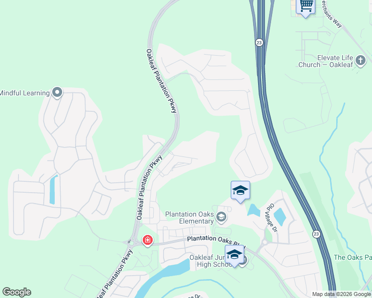 map of restaurants, bars, coffee shops, grocery stores, and more near 573 Oakleaf Plantation Parkway in Orange Park