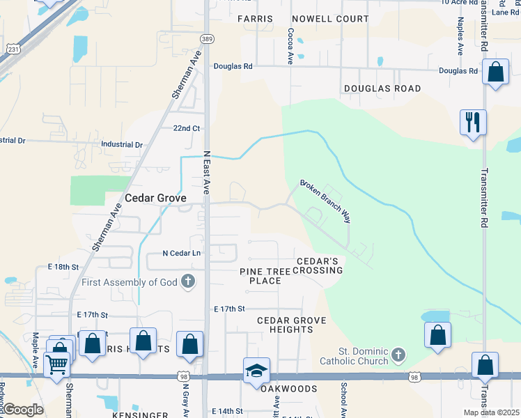 map of restaurants, bars, coffee shops, grocery stores, and more near Segrest Drive in Panama City