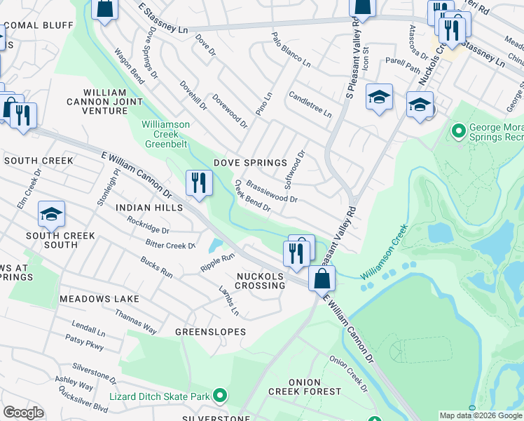 map of restaurants, bars, coffee shops, grocery stores, and more near 4709 Creek Bend Drive in Austin