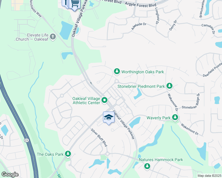 map of restaurants, bars, coffee shops, grocery stores, and more near 3400 Biltmore Way in Orange Park