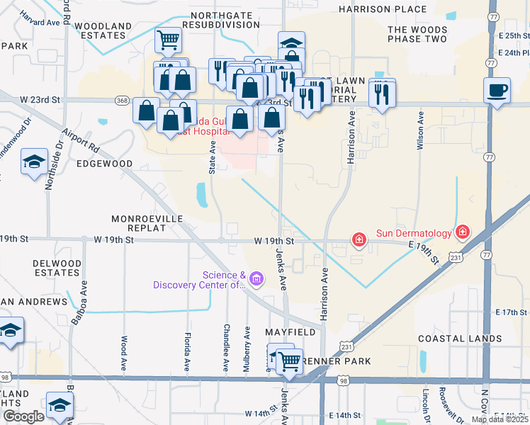 map of restaurants, bars, coffee shops, grocery stores, and more near 1937 Jenks Avenue in Panama City