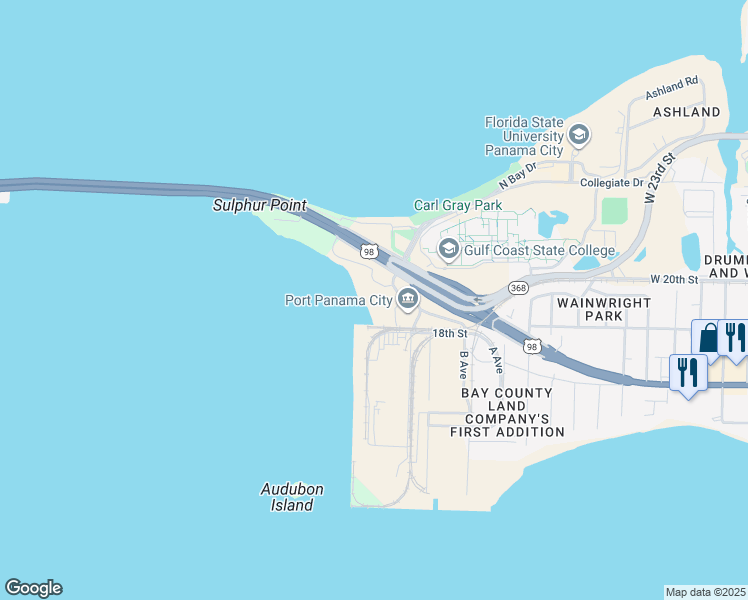 map of restaurants, bars, coffee shops, grocery stores, and more near 5505 Sun Harbor Road in Panama City