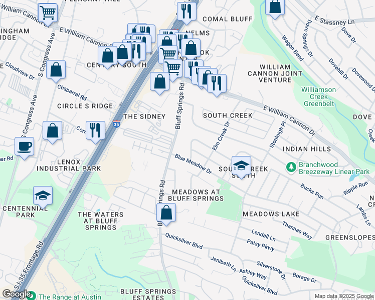 map of restaurants, bars, coffee shops, grocery stores, and more near 1901 Deer Run Drive in Austin