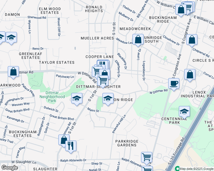 map of restaurants, bars, coffee shops, grocery stores, and more near 7716 Cloudberry Circle in Austin